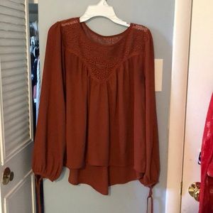 Orangy-Brown colored Blouse with Lace at the top
